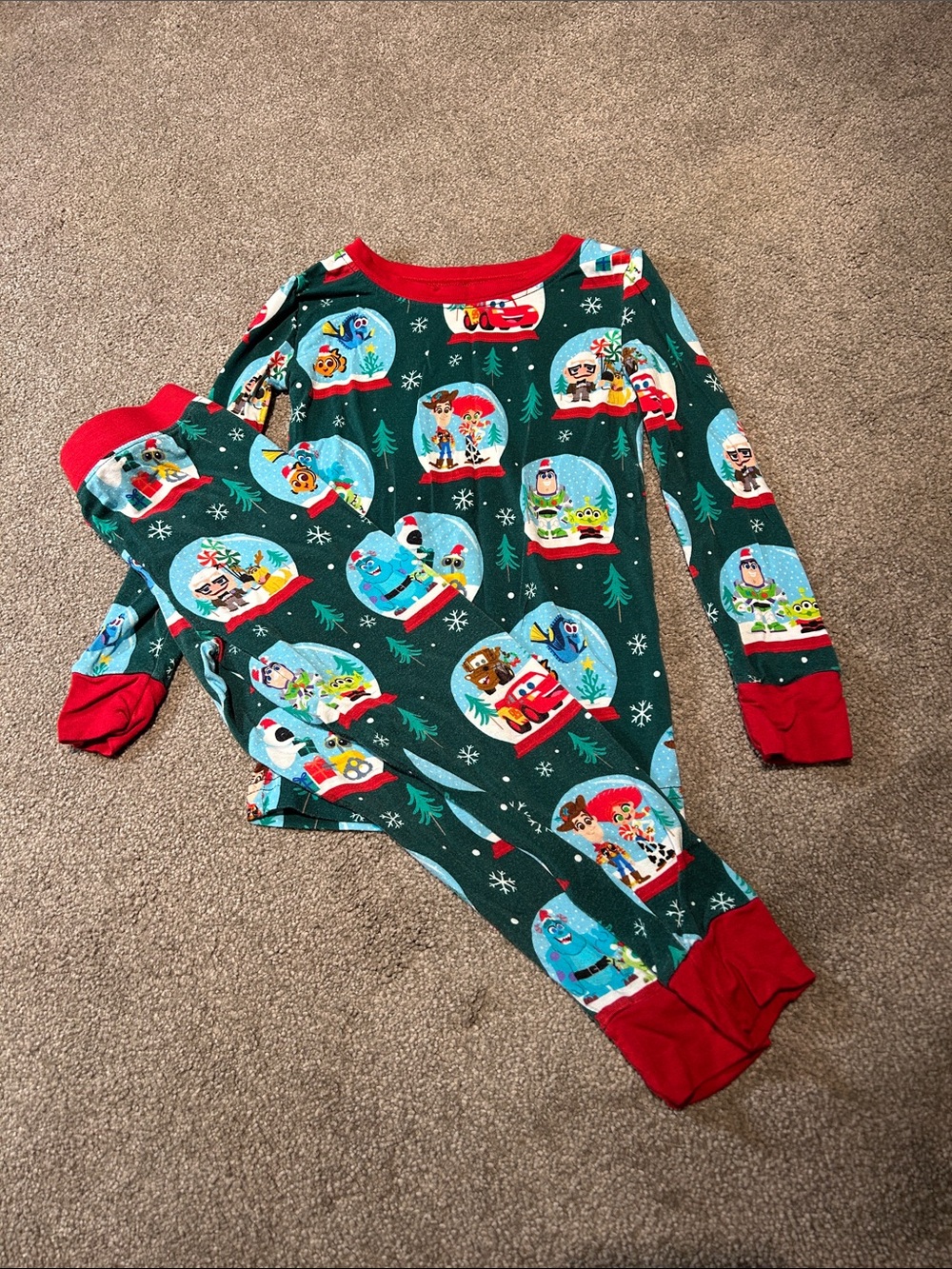 Little Sleepies Green Holiday Character Pajama Set with Red Trim